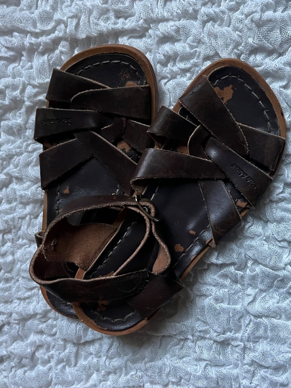 Salt Water Sandals by Hoy Dark Brown Leather Kids Sandals size 11
